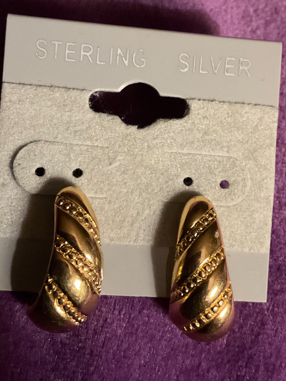 Vintage  signed Trifar half moon gold tone pierced earrings